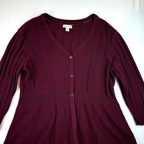 Croft & Barrow Burgundy Cardigan Sweater V Neck & Button Closure Women's XL - Picture 4 of 13